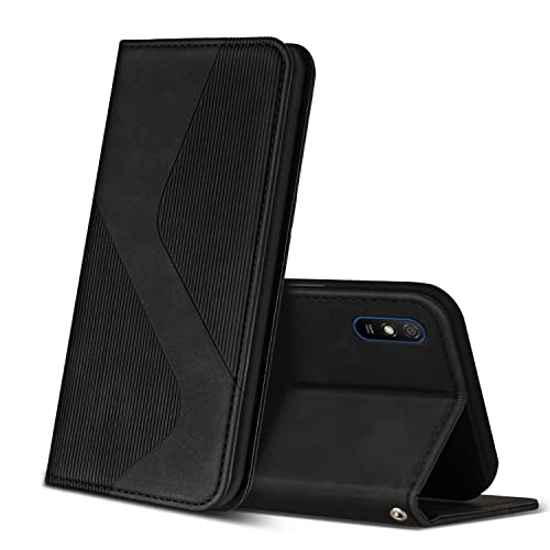 ZONNAVI Hülle für Xiaomi Redmi 9A / Redmi 9AT, PU Leder Handyhülle mit Kartenfächer und Standfunktion, Lederhülle Flip Wallet Case Schutzhülle für Xiaomi Redmi 9A / Redmi 9AT (Schwarz) von ZONNAVI