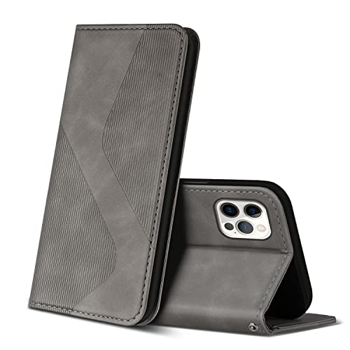 ZONNAVI Hülle für iPhone 12 Pro Max, PU Leder Handyhülle mit Kartenfächer und Standfunktion, Lederhülle Flip Wallet Case Schutzhülle für iPhone 12 Pro Max (Grau) von ZONNAVI