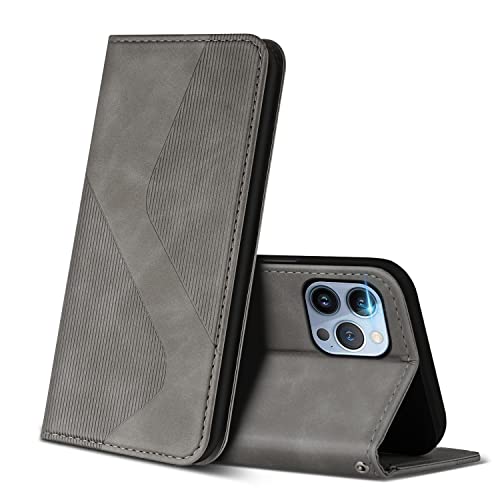 ZONNAVI Hülle für iPhone 13 Pro, PU Leder Handyhülle mit Kartenfächer und Standfunktion, Lederhülle Flip Wallet Case Schutzhülle für iPhone 13 Pro (Grau) von ZONNAVI