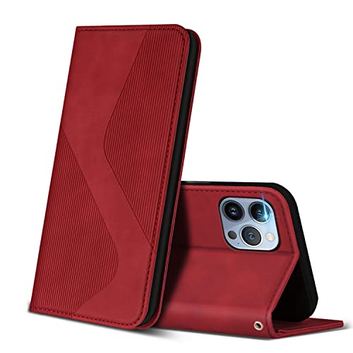ZONNAVI Hülle für iPhone 13 Pro, PU Leder Handyhülle mit Kartenfächer und Standfunktion, Lederhülle Flip Wallet Case Schutzhülle für iPhone 13 Pro (Rot) von ZONNAVI