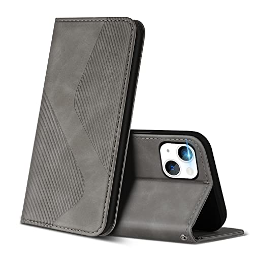 ZONNAVI Hülle für iPhone 14 / iPhone 13, PU Leder Handyhülle mit Kartenfächer und Standfunktion, Lederhülle Flip Wallet Case Schutzhülle für iPhone 14 / iPhone 13 (Grau) von ZONNAVI