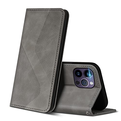 ZONNAVI Hülle für iPhone 14 Pro Max, PU Leder Handyhülle mit Kartenfächer und Standfunktion, Lederhülle Flip Wallet Case Schutzhülle für iPhone 14 Pro Max (Grau) von ZONNAVI