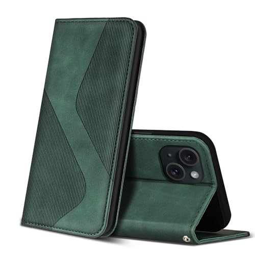 ZONNAVI Hülle für iPhone 15 Plus, PU Leder Handyhülle mit Kartenfächer und Standfunktion, Lederhülle Flip Wallet Case Schutzhülle für iPhone 15 Plus (Grün) von ZONNAVI