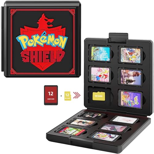 Spiele Card Case für Nintendo Switch, Tragbare und Dünne, Schutzhülle Aufbewahrung Spiele Tasche für 12 Spiele Slots, Speicherkarten Tragetasche für Switch Lite NS NX Game Card (Black Shield) von ZONSUSE