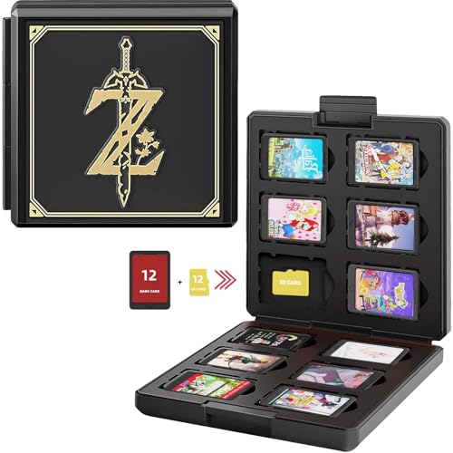 Spiele Card Case für Nintendo Switch, Tragbare und Dünne, Schutzhülle Aufbewahrung Spiele Tasche für 12 Spiele Slots, Speicherkarten Tragetasche für Switch Lite NS NX Game Card (Black Zelda Sword) von ZONSUSE