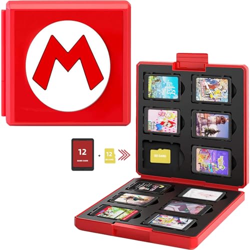 Spielkarten-Hülle für Nintendo Switch, tragbare und dünne Hartschalen-Box, schützende, stoßfeste Patronenhalter, Trage-Aufbewahrungsbox mit 12 Kartenfächern für Switch Lite NS NX (Rot, M) von ZONSUSE
