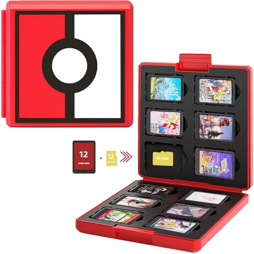 Spielkarten-Hülle für Nintendo Switch, tragbare und dünne Hartschalen-Box, schützende, stoßfeste Patronenhalter, Trage-Aufbewahrungsbox mit 12 Kartenfächern für Switch Lite NS NX (Red Elf) von ZONSUSE