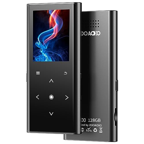 128GB MP3-Player, ZOOAOXO Music Player mit Bluetooth 5.2, Eingebauter HD-Lautsprecher, UKW-Radio, Diktiergerät, Mini-Design, Gewicht 70 Gramm, HiFi-Sound, Ideal für Sport, Kopfhörer inklusive von ZOOAOXO