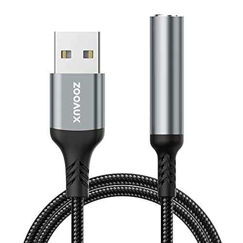 ZOOAUX Audio-Adapter, USB auf 3,5 mm Klinkenstecker, USB-A auf 3,5 mm TRRS 4-polige Buchse, Externe Stereo-Soundkarte für Kopfhörer Windows 10, Mac, PC, Laptop, Desktops, PS4, PS5 [11,8 Zoll] von ZOOAUX