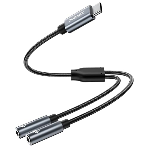 ZOOAUX USB-C-Mikrofonadapter, USB C auf Dual 3,5 mm Buchse, AUX-Kopfhöreranschluss, Y-Splitter, Mikrofon-Audio-Adapter, kompatibel mit Samsung Galaxy S24/S23/S21/S20, Pixel 4/3/2 XL, Huawei P40/P30 von ZOOAUX