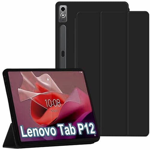 ZOOMALL Hülle kompatibel mit Lenovo Tab P12 (12,7 Zoll) 2023 Tablet Slim Tri-fold Stand Soft TPU Back Shell Auto Wake/Sleep Anti-Drop Cover, Schwarz von ZOOMALL
