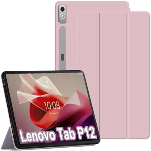ZOOMALL Schutzhülle kompatibel mit Lenovo Tab P12 (12,7 Zoll) 2023 Tablet, schlank, dreifach gefalteter Ständer, weiche TPU-Rückseite, automatische Wake-/Sleep-Funktion, Anti-Drop-Abdeckung, Rosa von Ereno