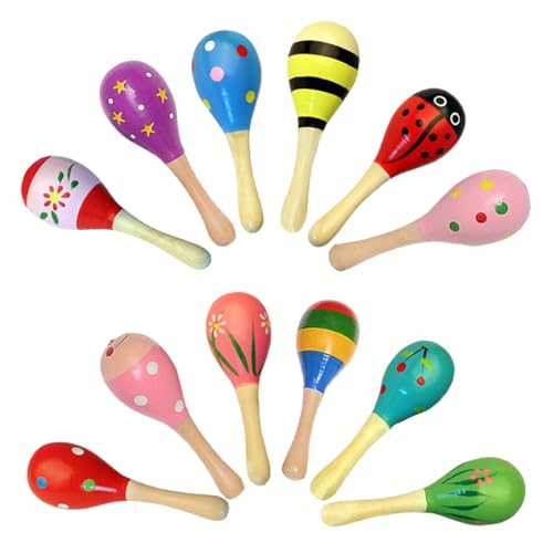 ZOOMPIL Mini Hölzerne Maracas, 12 Stück Naturholz Maracas Klapper, Percussion Maracas, Kinder Bildungsspielzeug, Rasseln Aus Holz für Kinder, Partys und Schulen (Zufällige Farbe) von ZOOMPIL