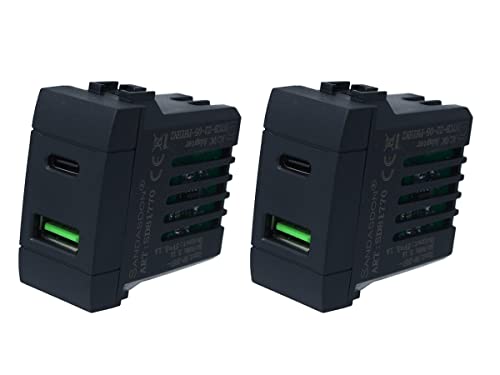 2 Stück USB C Wandsteckdose 3,1 A, schnelles Aufladen, kompatibel mit Bticino Living Light, 2 USB-Ausgänge Typ A + USB Typ C, Betrieb 1 Modul (schwarz) von ZOREI