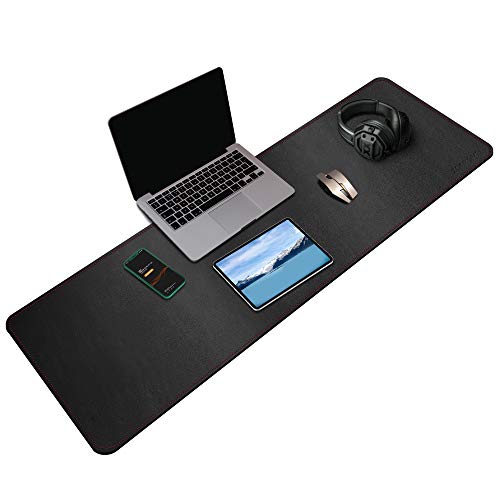 ZORESYN XXL Büromatte aus PU-Leder (120x40cm Schwarz) - Rutschhemmende Schreibtischunterlage wasserdicht, Mousepad für Homeoffice & Laptops, Tischschutz mit Premiumkanten von ZORESYN