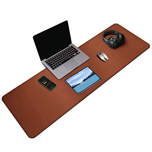 ZORESYN XXL Schreibtischunterlage 140x40cm Braun - Extra Lange Büromatte aus PU-Leder wasserdicht, rutschhemmend für Homeoffice & Laptops mit Nahtschutz von ZORESYN