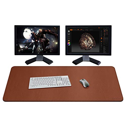 ZORESYN PU Leder Schreibtischunterlage XXL 110x50cm - rutschfeste Büro-Matte mit Rollband Premium Tischschoner für Gaming & Homeoffice - Braun - Wasserdicht & Anti-Kratz von ZORESYN