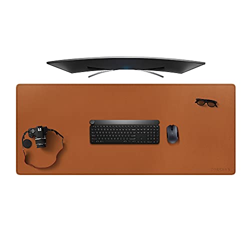 ZORESYN Schreibtischunterlage 140x60cm (Braun) - Premium Kunstleder Tischmatte mit rutschfester Unterseite für Homeoffice & Büro - Abriebfeste Nahtdesign für Langlebigkeit von ZORESYN