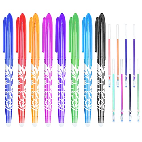 ZORRA 8 Radierbarer Kugelschreiber Löschbarer Stift, Löschbarer Gelstift mit 8 Nachfüllungen, Tintenroller Radierbar Gelstifte für Kinder Studenten Schulanfänger (0,5 mm, 8 Farben) von ZORRA
