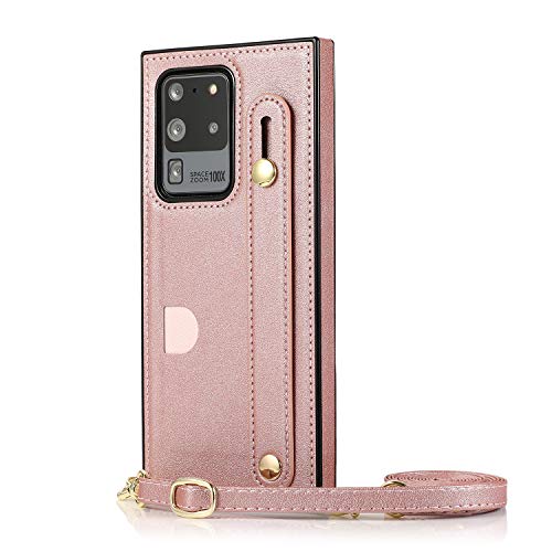 Crossbody Handyhülle und Brieftasche für Samsung Galaxy S20 Ultra, Brieftaschen-Schutzhülle, stoßfest, mit Ständer, Halterung mit Fingerschlaufe, Kartenhalter (Pink) von ZORSOME