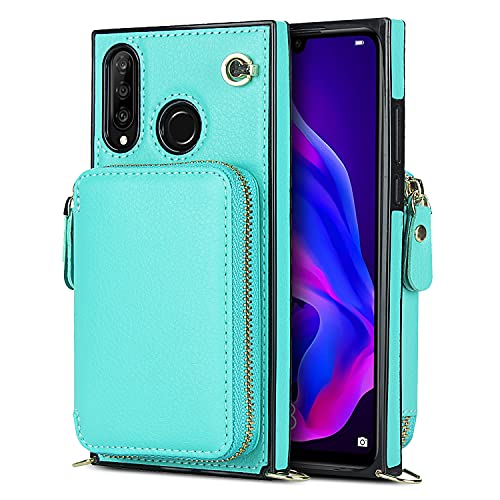Crossbody Schutzhülle für Huawei P30 Lite, Brieftaschen-Handyhülle mit Kartenhalter, Ständer, Magnetverschluss, Reißverschluss-Handy-Geldbörse, Riemen von ZORSOME