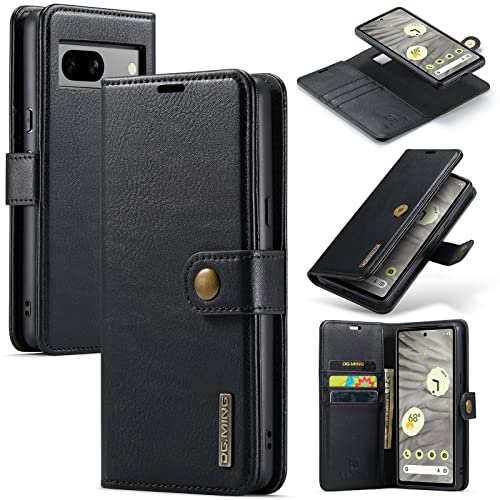 DG.MING Schutzhülle für Google Pixel 8A aus echtem Leder, abnehmbare 2-in-1-Spaltleder-Brieftaschen-Handyhülle, magnetisch, Blau (Schwarz) von ZORSOME