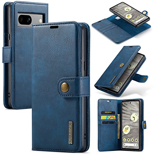 DG.MING Schutzhülle für Google Pixel 8A aus echtem Leder, abnehmbare 2-in-1-Spaltleder-Brieftaschen-Handyhülle, mit Magnetverschluss, Blau (Blau) von ZORSOME