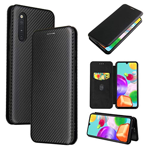 Klapphülle für Samsung Galaxy A41(JP Version) aus Kohlefaser PU + TPU Hybrid-Hülle, stoßfeste Schutzhülle mit Riemen, Ständer von ZORSOME