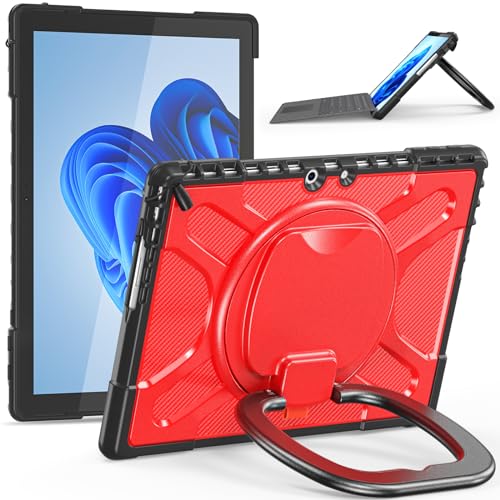 Kompatibel mit Microsoft Surface Pro 11/10/9, 13 Zoll (33 cm), robuste, stoßfeste Abdeckung, mit 360° drehbarem Griff, Ständer, kompatibel mit Typ-Cover-Tastatur, Rot von ZORSOME