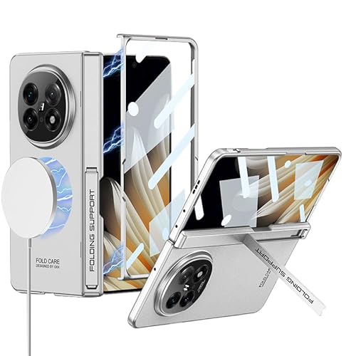 Kompatibel mit Oppo Find N5 2025 Ganzkörper-Schutzhülle, integrierter Displayschutz und magnetischer Scharnierschutz, stoßfest, mit Ständer, für Find N5 2025 [unterstützt kabelloses Laden] (Silber) von ZORSOME