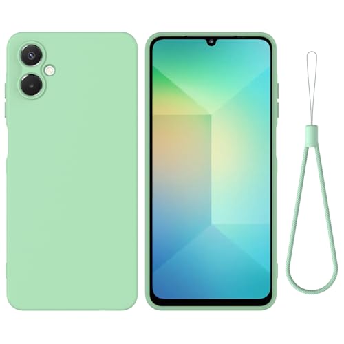 Kompatibel mit Samsung Galaxy A06 5G Handyhülle mit Handgelenkband, dünn, dünn, Flüssigsilikon, weiches Gummi-Gel, TPU, vollständiger Kameraschutz, reine Farbe, einfache Abdeckung, Grün von ZORSOME