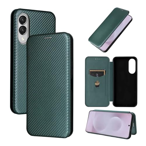 Kompatibel mit Samsung Galaxy Xcover 7 Pro Klapphülle, Kohlefaser, PU + TPU, Hybrid-Schutzhülle, stoßfest, Brieftaschen-Schutzhülle mit Riemen, Ständer (Grün) von ZORSOME
