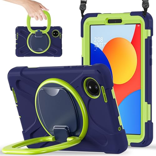Kompatibel mit Xiaomi Redmi Pad SE 22,1 cm (8,7 Zoll), stoßfeste Kinderhülle, um 360 Grad drehbarer Griff, Standhalterung, robuster Ständer, Schultergurt, Blau und Grün von ZORSOME