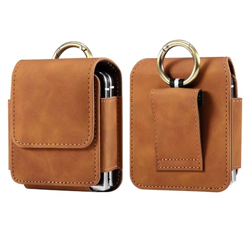 Leder-Handy-Gürtelclip Holster für Samsung Galaxy Z Flip 5, 4, 3, Z Flip3 5G, Z Flip 2, für Moto Razr 40/40 Ultra Herren Holster Handytasche Halter Hülle (braun) von ZORSOME