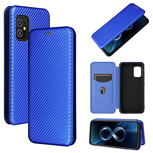 Schutzhülle für Asus Zenfone 8 Mini, Karbonfaser PU + TPU Hybrid-Hülle, stoßfeste Schutzhülle mit Riemen, Ständer von ZORSOME