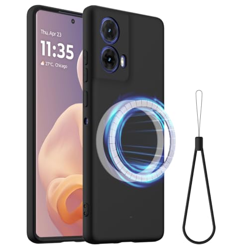 Schutzhülle für Motorola Moto G34 5G/G45 5G, einfache Farbe, unterstützt Magnetring, dünn, Flüssigsilikon, weiches Gummi-Gel, TPU, vollständiger Kameraschutz, Schwarz von ZORSOME