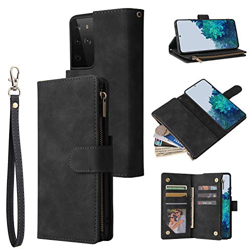 Schutzhülle für Samsung Galaxy S21 Ultra, aus PU-Leder, mit Standfunktion, mit Ausweis- und Kreditkartenfächern, Handgelenkschlaufe Schutzhülle für Samsung Galaxy S21 Ultra, aus PU-Leder, mit Standfunktion, mit Ausweis- und Kreditkartenfächern, Handgelenkschlaufe von ZORSOME