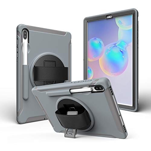 Schutzhülle für Samsung Galaxy Tab S6 10,5 SM-T860 für Kinder, strapazierfähig, Hybrid-TPU, stoßfest, Ganzkörper-Tablet-Hülle mit 360° drehbarem Ständer und Handschlaufe, Grau von ZORSOME