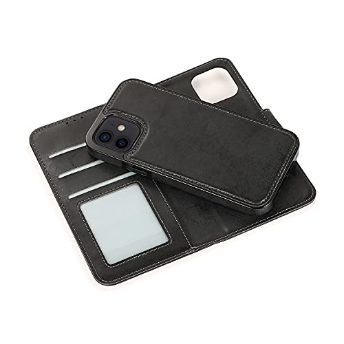 Schutzhülle für iPhone 12 Mini, magnetisch, abnehmbar, PU-Leder, Klapphülle für iPhone 12 Mini, Kartenschlitz, Handgelenkschlaufe, Schwarz von ZORSOME