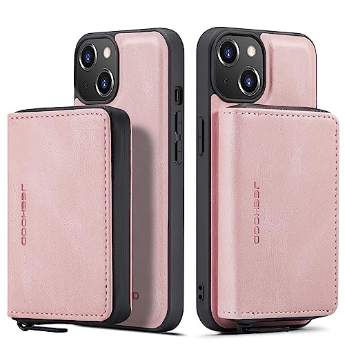 ZORSOME 2-in-1 abnehmbare Schutzhülle für iPhone 14, magnetischer Lederständer, stoßfeste Schutzhülle für iPhone 14, Kartenhalter [3 Kartenfächer + Geldfach], Pink von ZORSOME