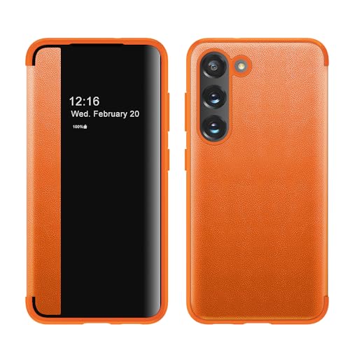 ZORSOME Für Samsung Galaxy S21 FE Smart Clear View Cover, ultradünne Leder-Klappschutzhülle für Samsung Galaxy S21 FE, Orange von ZORSOME