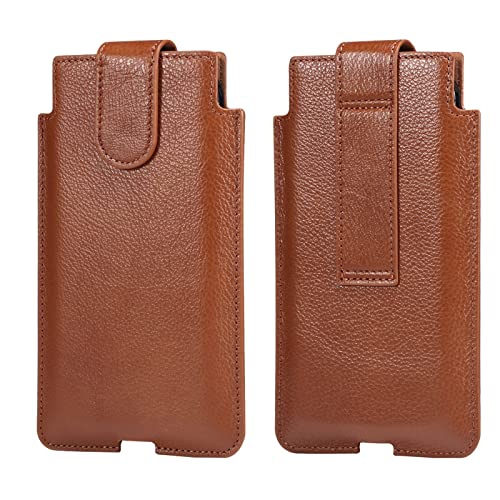 ZORSOME Handy-Holster für iPhone 13 Pro Max, 12 Pro Max, vertikales Premium-Echtleder, Gürteltasche, Holster mit Gürtelschlaufe für Samsung S21 FE, S20 FE, S21 Plus, Note 7,7 Zoll, braun, 6.7 inch von ZORSOME