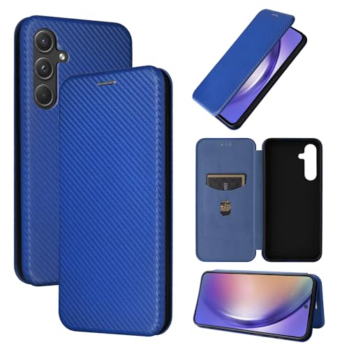ZORSOME Klapphülle für Samsung Galaxy A55 5G, Karbonfaser, PU + TPU, stoßfest, Brieftaschen-Schutzhülle mit Riemen, Ständer, Brieftaschen-Schutzhülle für Samsung Galaxy A55 5G, Blau von ZORSOME