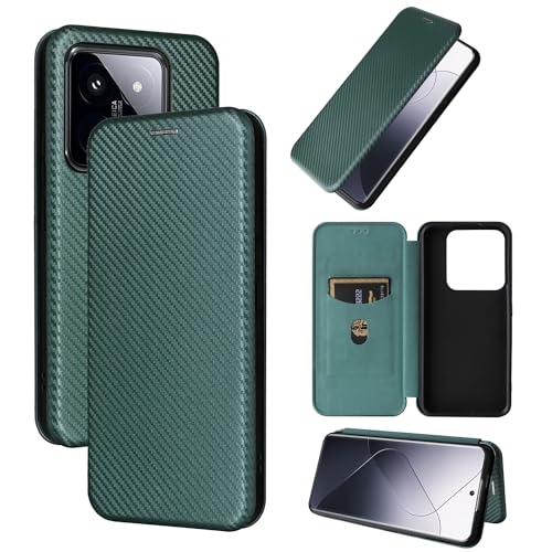 ZORSOME Klapphülle für Xiaomi Mi 14, Karbonfaser, PU + TPU, stoßfest, Brieftaschen-Schutzhülle mit Riemen, Ständer, Brieftaschen-Schutzhülle für Xiaomi Mi 14, Grün von ZORSOME