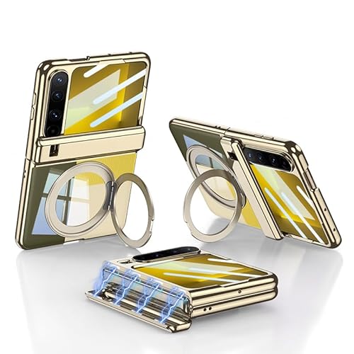 ZORSOME Kompatibel mit Huawei Pura X, transparente magnetische Scharnier-Hülle, luxuriöse Beschichtung, stoßfest, Ganzkörper-Schutzhülle, Scharnier, Ständer, integrierter Displayschutz, Ständer (Gold) von ZORSOME