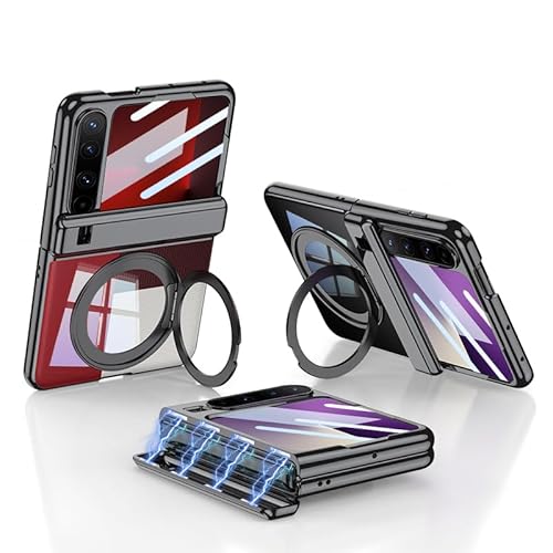 ZORSOME Kompatibel mit Huawei Pura X, transparente magnetische Scharnier-Hülle, luxuriöse Beschichtung, stoßfest, Ganzkörper-Schutzhülle, Scharnierständer, integrierter Displayschutz, Ständer (schwarz von ZORSOME