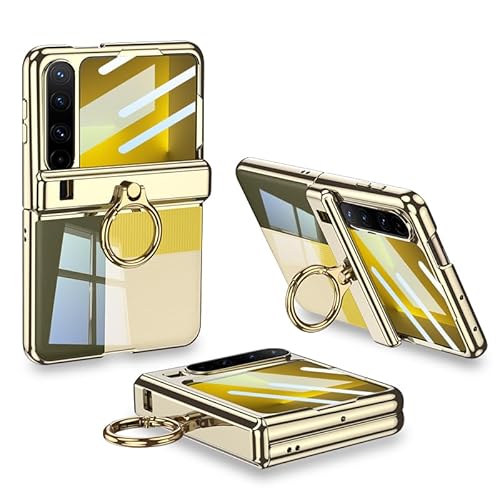 ZORSOME Kompatibel mit Huawei Pura X Schutzhülle, integrierter Displayschutz und Ringständer, luxuriöse, transparente, harte Polycarbonat-Hülle, dünn, stoßfest, Ganzkörperabdeckung, goldfarben von ZORSOME