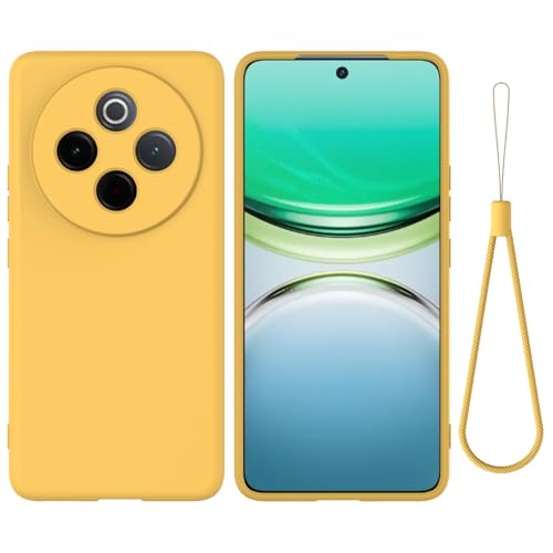 ZORSOME Kompatibel mit IQOO Z10 Handyhülle mit Handgelenkband, dünn, dünn, Flüssigsilikon, weiches Gummi-Gel, TPU, vollständiger Kameraschutz, reine Farbe, einfache Abdeckung, Gelb von ZORSOME