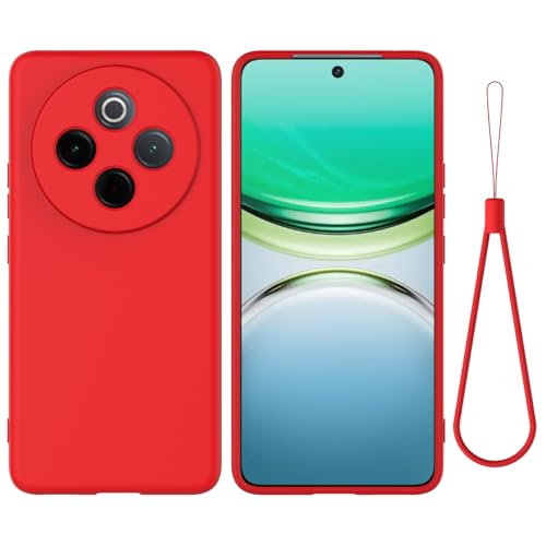 ZORSOME Kompatibel mit IQOO Z10 Handyhülle mit Handgelenkband, dünn, dünn, Flüssigsilikon, weiches Gummi-Gel, TPU, vollständiger Kameraschutz, reine Farbe, einfache Abdeckung, Rot von ZORSOME