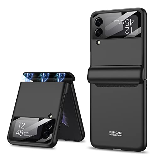 ZORSOME Scharnier-Schutzhülle für Samsung Galaxy Z Flip 4, mit Standarmband, stoßfest, vollständiger Schutz aus Polycarbonat und HD-Displayschutz, Ständer, Schwarz von ZORSOME